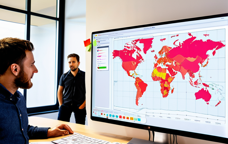 **
Prompt: A diverse team of product developers huddled around a large screen displaying heatmaps and user flow diagrams, with sticky notes covering the surrounding walls. The atmosphere is collaborative and energetic, emphasizing data-driven decisions. The focus is on understanding user behavior and identifying pain points within a software interface. Keywords: user experience, analytics, data visualization, product development, collaboration, heatmaps, user flows, customer insights. Style: Modern, bright, and professional.
**