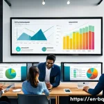 Home 20 고객 피드백 시스템의 ROI 분석 - A modern office environment with diverse professionals collaborating around a large digital screen d...